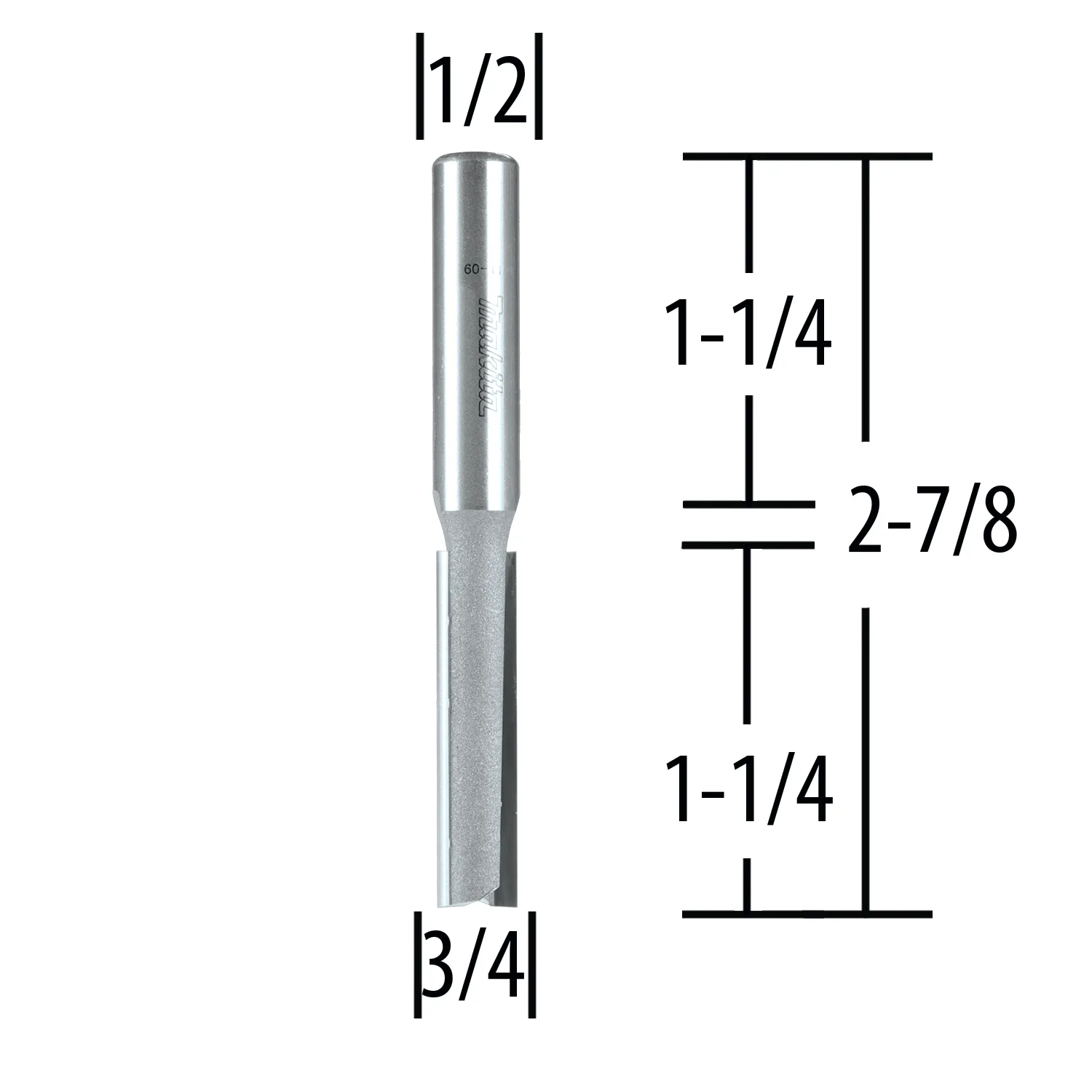 3/4" Straight, 2 Flute, C.T. Router Bit, 1/2" Shank, 1‑1/4" Cut