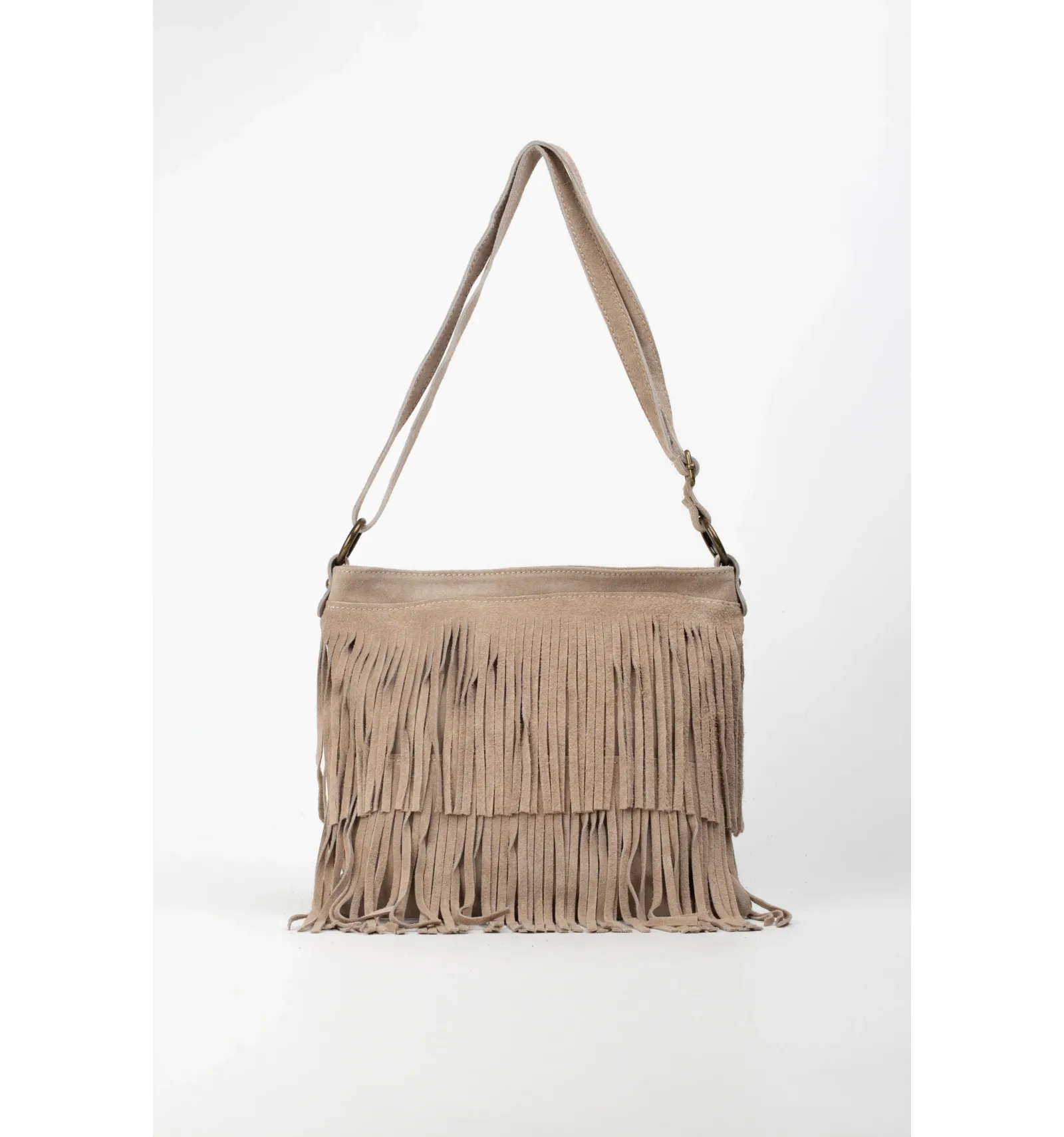 BANDOLERA DE PIEL FLECOS  ARENA