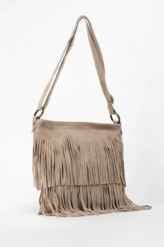 BANDOLERA DE PIEL FLECOS  ARENA