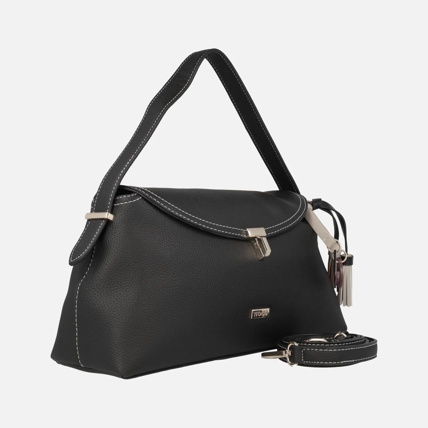 Bolsos estilo baguette con tapa y adorno de letras y borlas