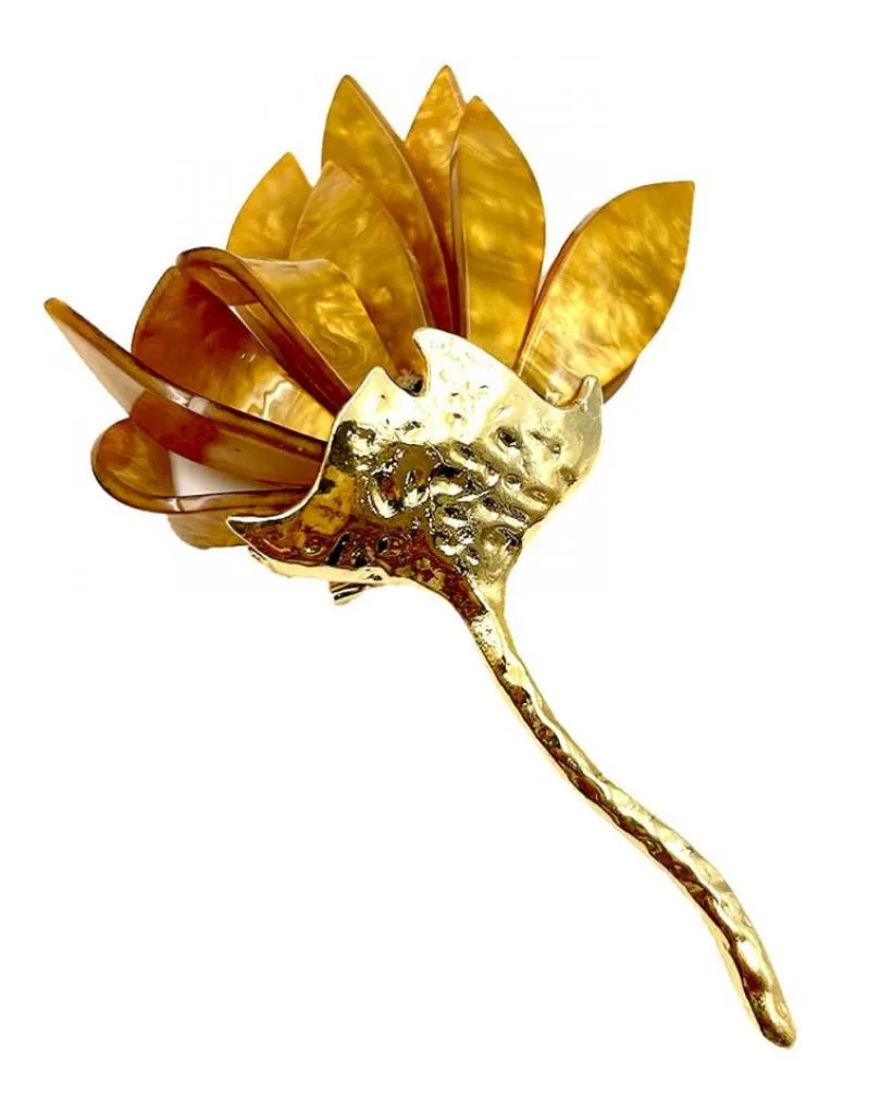 BROCHES MUJER BONITOS Y ELEGANTES CON FLOR MOSTAZA