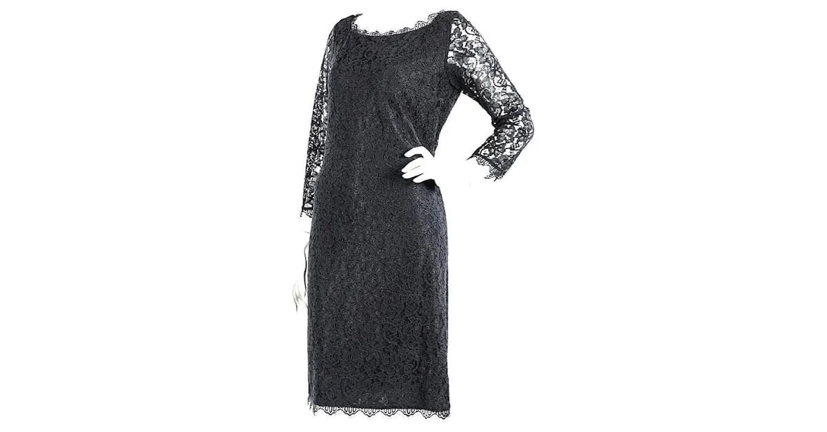 Diane Von Furstenberg Vestido largo de encaje negro Zarita de DvF 