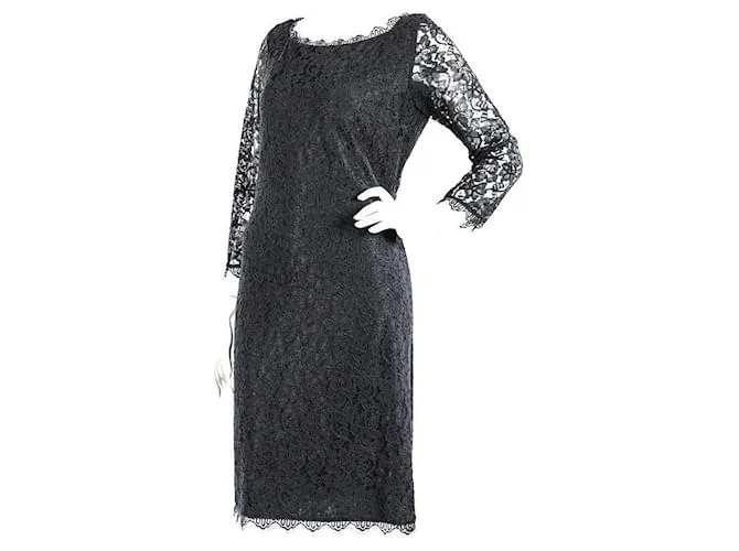 Diane Von Furstenberg Vestido largo de encaje negro Zarita de DvF 
