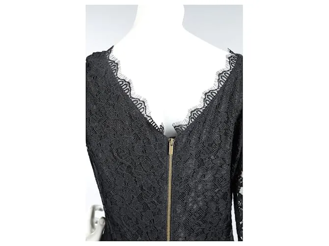 Diane Von Furstenberg Vestido largo de encaje negro Zarita de DvF 