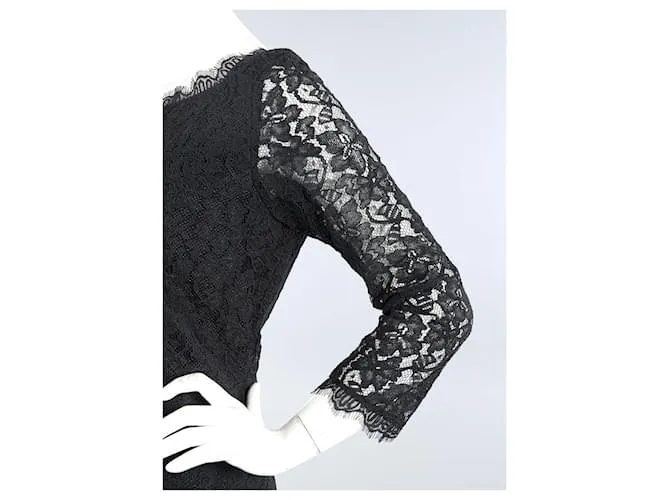Diane Von Furstenberg Vestido largo de encaje negro Zarita de DvF 
