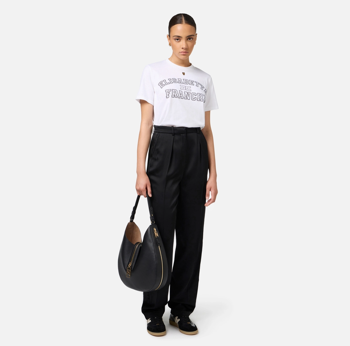 Elisabetta Franchi pantalón recto de satén con bandas de raso