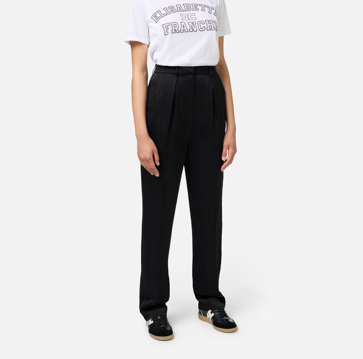 Elisabetta Franchi pantalón recto de satén con bandas de raso