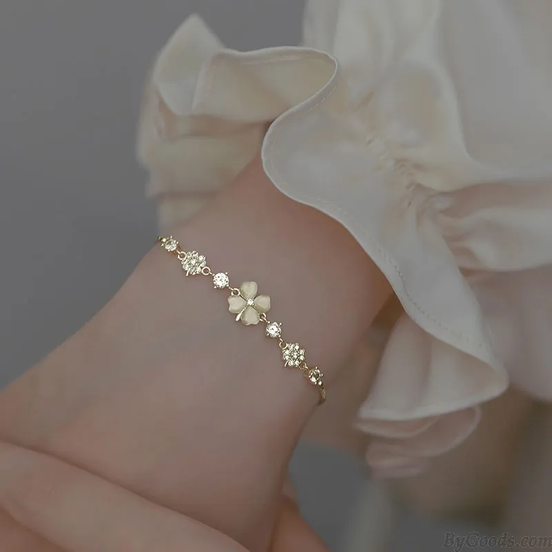 FASHION DIAMOND OPAL FLOWER FOURLEAF CLOVER PENDANT ANKLET JEWELRY GIFT FOR WOMEN GOLDEN BRACELET