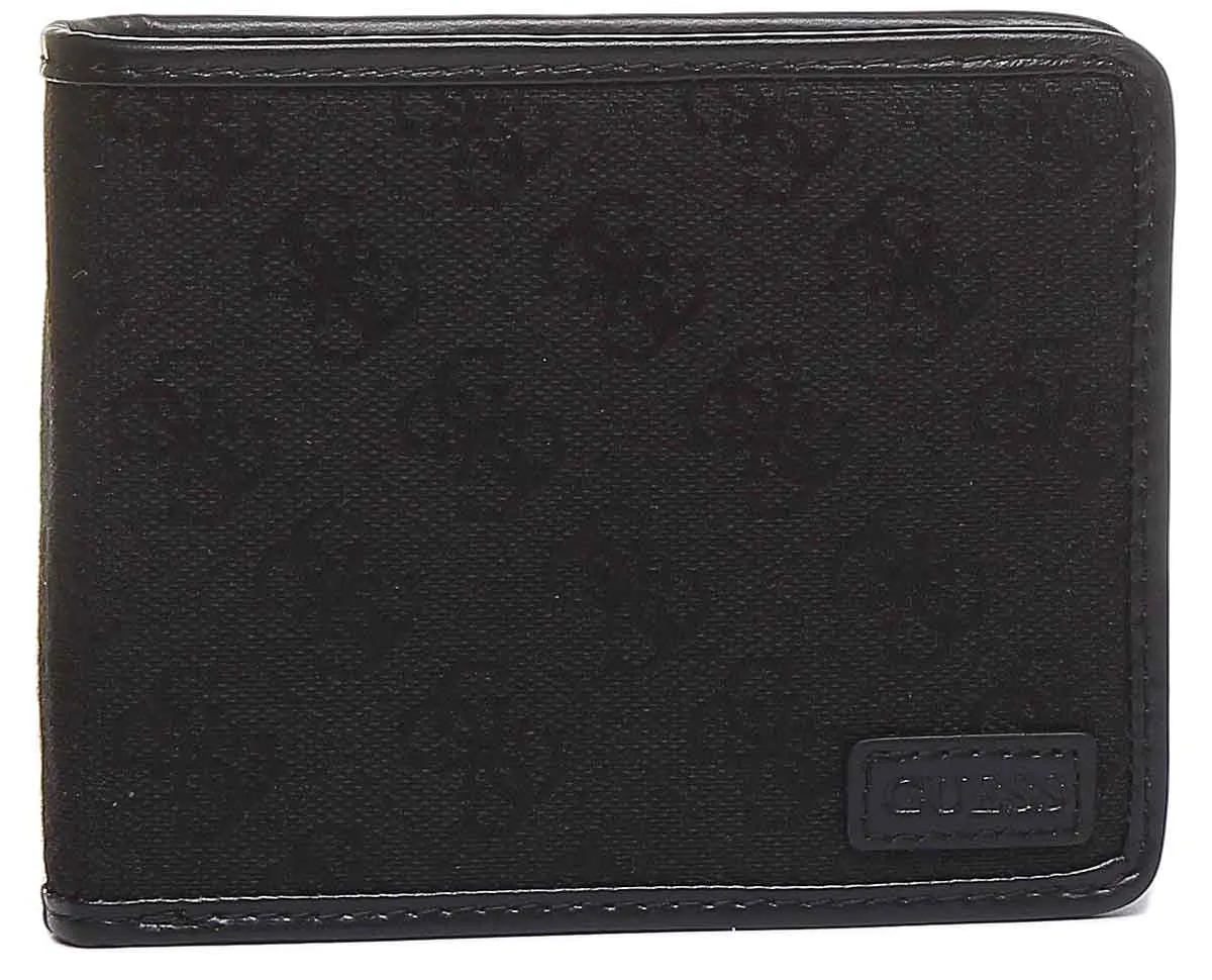 Guess Dan Logo Cartera plana de piel para hombre en negro