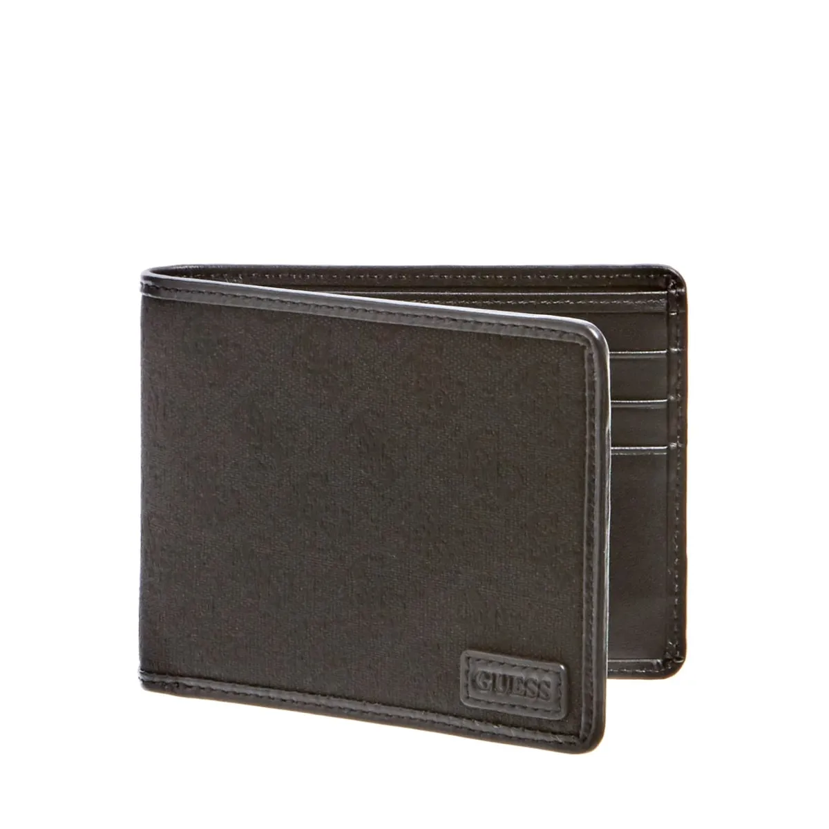 Guess Dan Logo Cartera plana de piel para hombre en negro