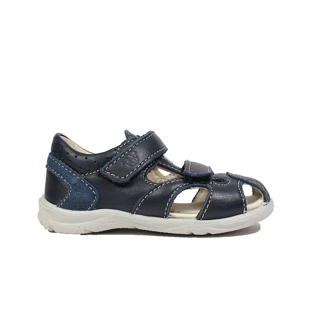 Kids Ricosta Kaspi | Blue Leather | Boys Rip Tape Closed In Sandals