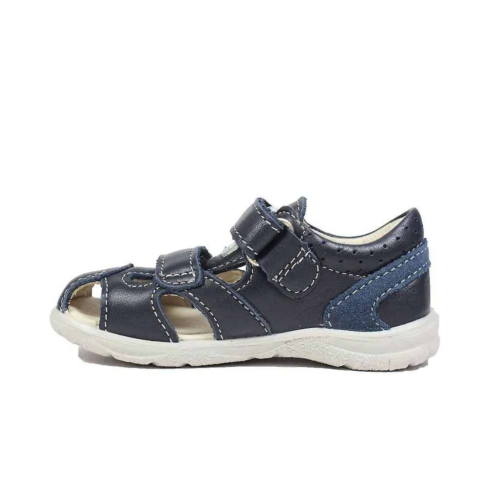 Kids Ricosta Kaspi | Blue Leather | Boys Rip Tape Closed In Sandals