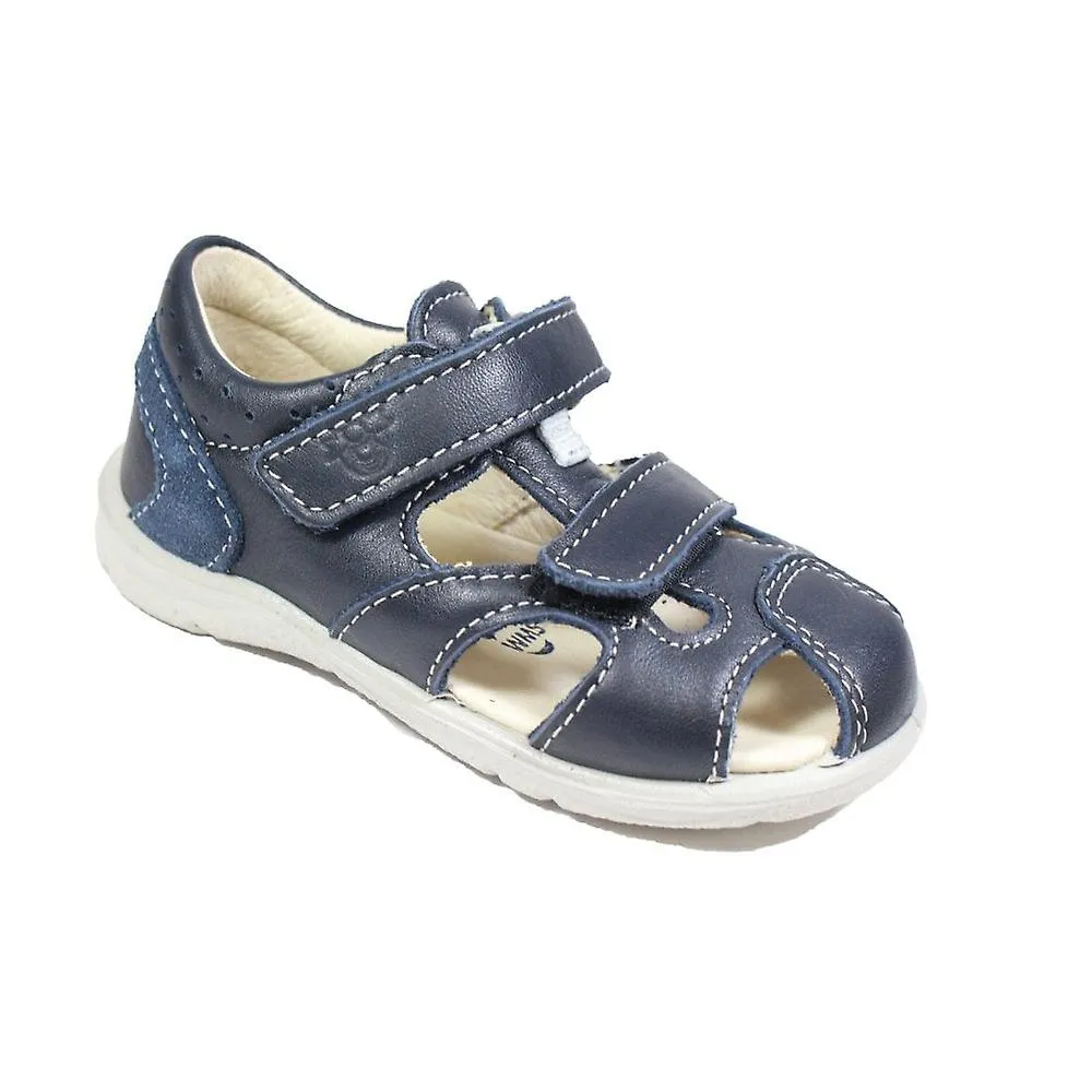 Kids Ricosta Kaspi | Blue Leather | Boys Rip Tape Closed In Sandals