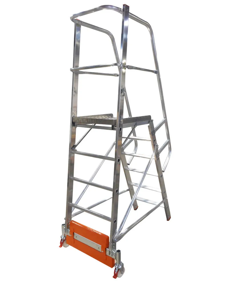 KRAUSE Escalera con descansillos Vario compacta, aluminio con plataforma, 6 escalones