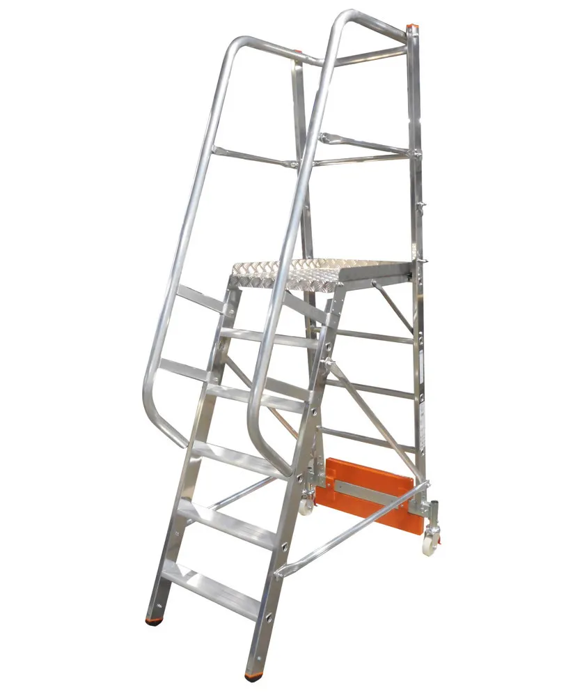 KRAUSE Escalera con descansillos Vario compacta, aluminio con plataforma, 6 escalones