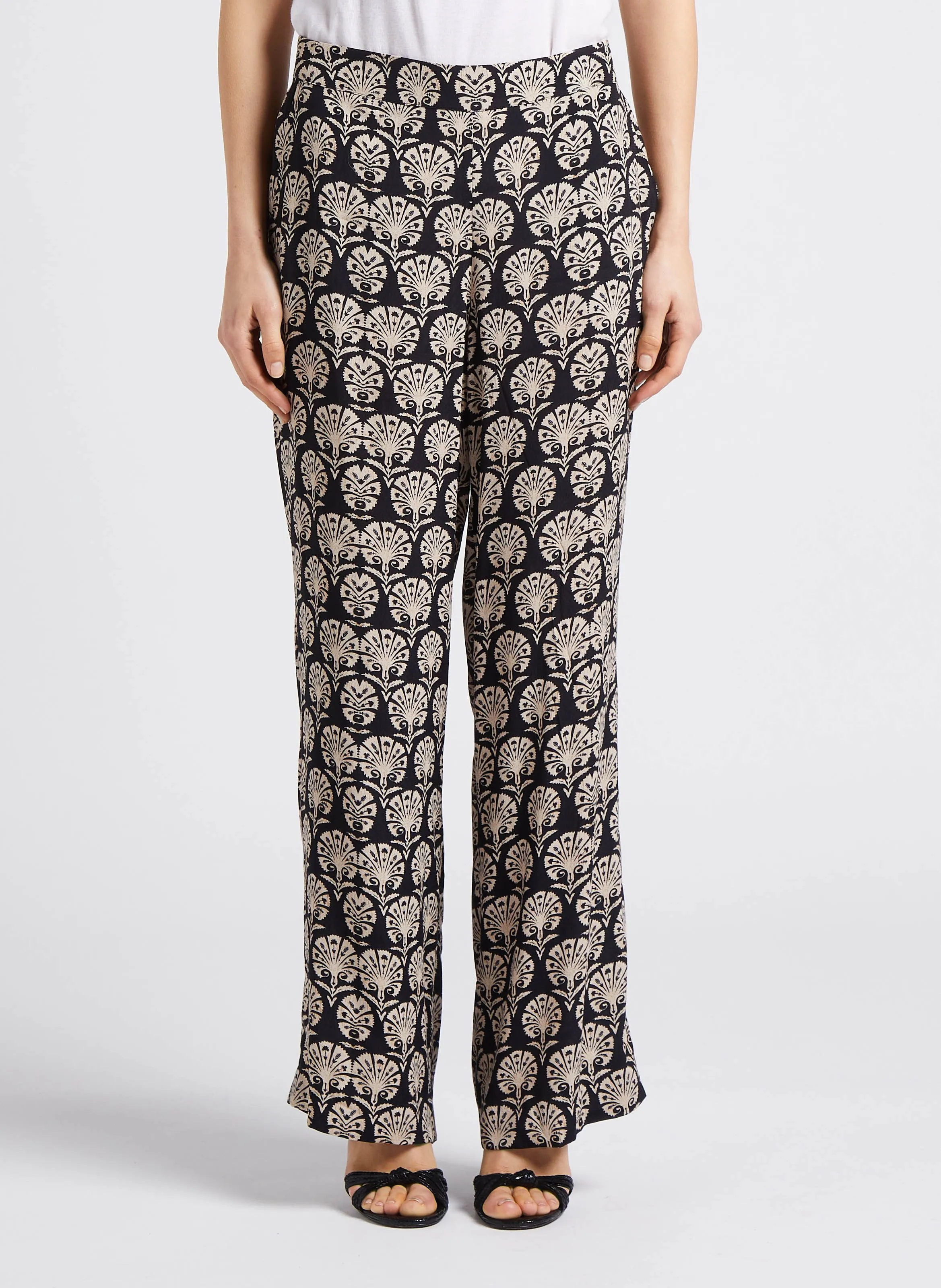 LEANA BIS  PANTALóN FLUIDO ESTAMPADO EN NEGRO