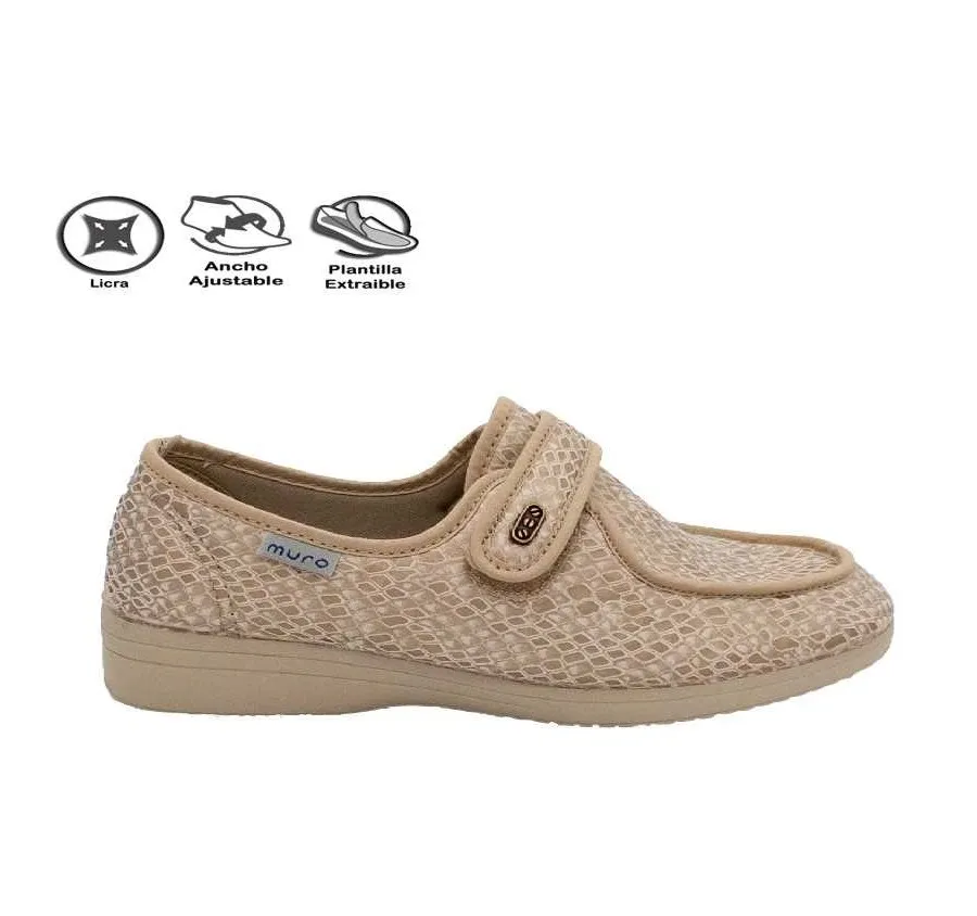 MOCASÍN MURO 827 PLAYERA VERANO ANATÓMICA DE CALLE PARA MUJER VELCRO LICRA BEIG PLANTILLA EXTRAÍBLE ARNEPLANT 27694