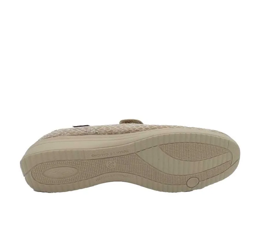 MOCASÍN MURO 827 PLAYERA VERANO ANATÓMICA DE CALLE PARA MUJER VELCRO LICRA BEIG PLANTILLA EXTRAÍBLE ARNEPLANT 27694