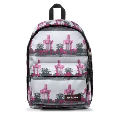 MOCHILA EASTPAK Out Of Office 27L. con bolsillo ordenador Ref. EK76765T Urban Pink Paisaje urbano blanca y rosa flores