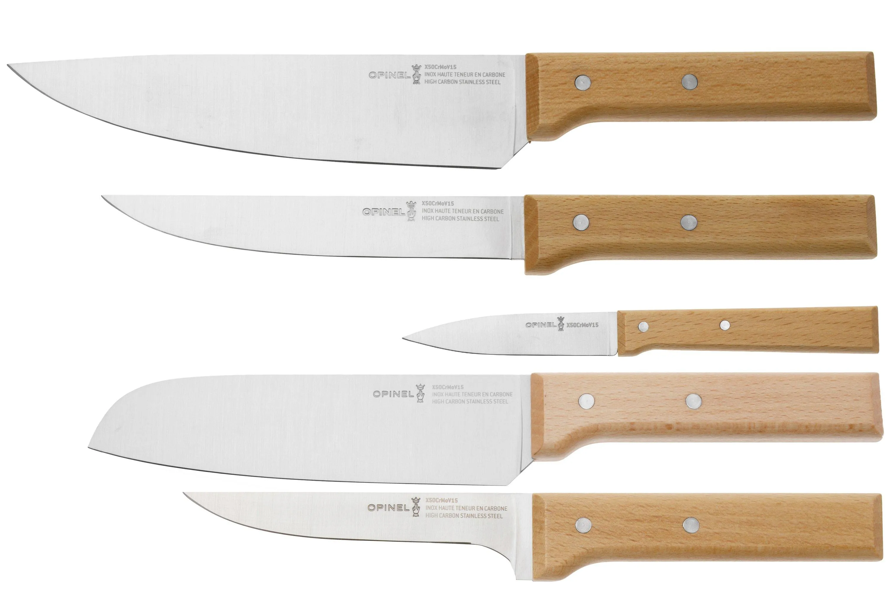 Opinel Parallèle 2403, juego de cuchillos de carne de 5 piezas con bloque