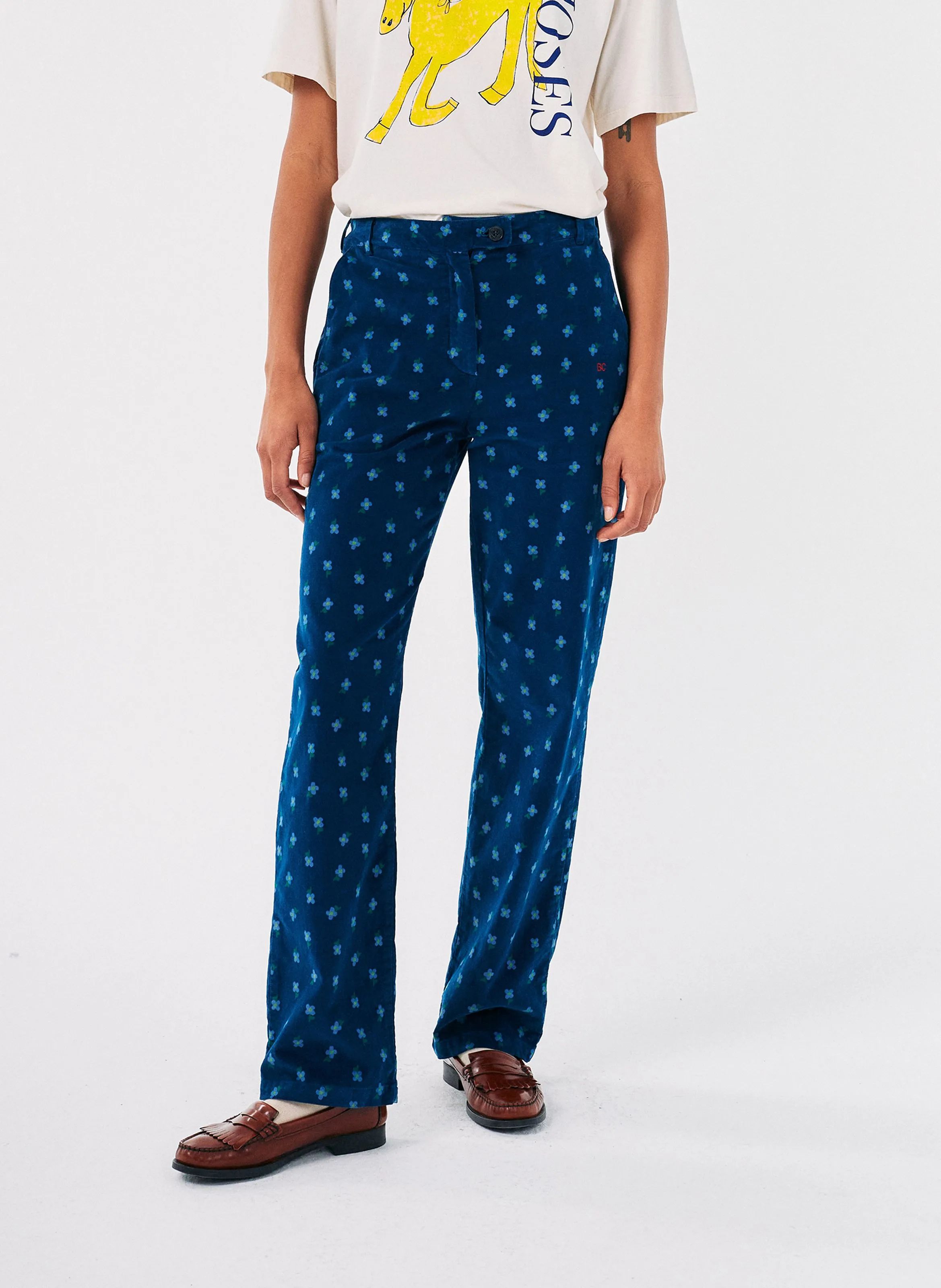 Pantalón recto estampado de mezcla de algodón en azul