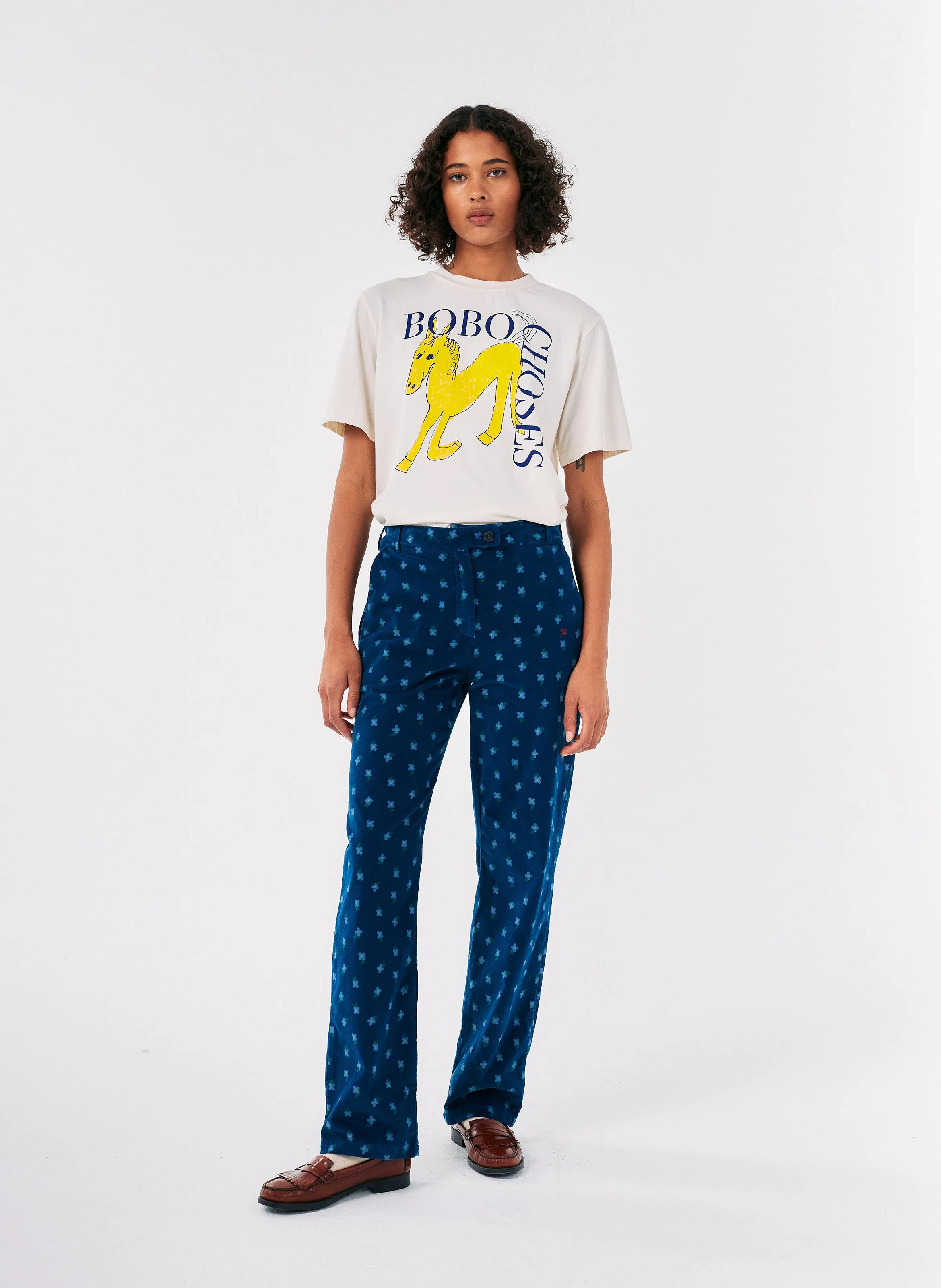 Pantalón recto estampado de mezcla de algodón en azul