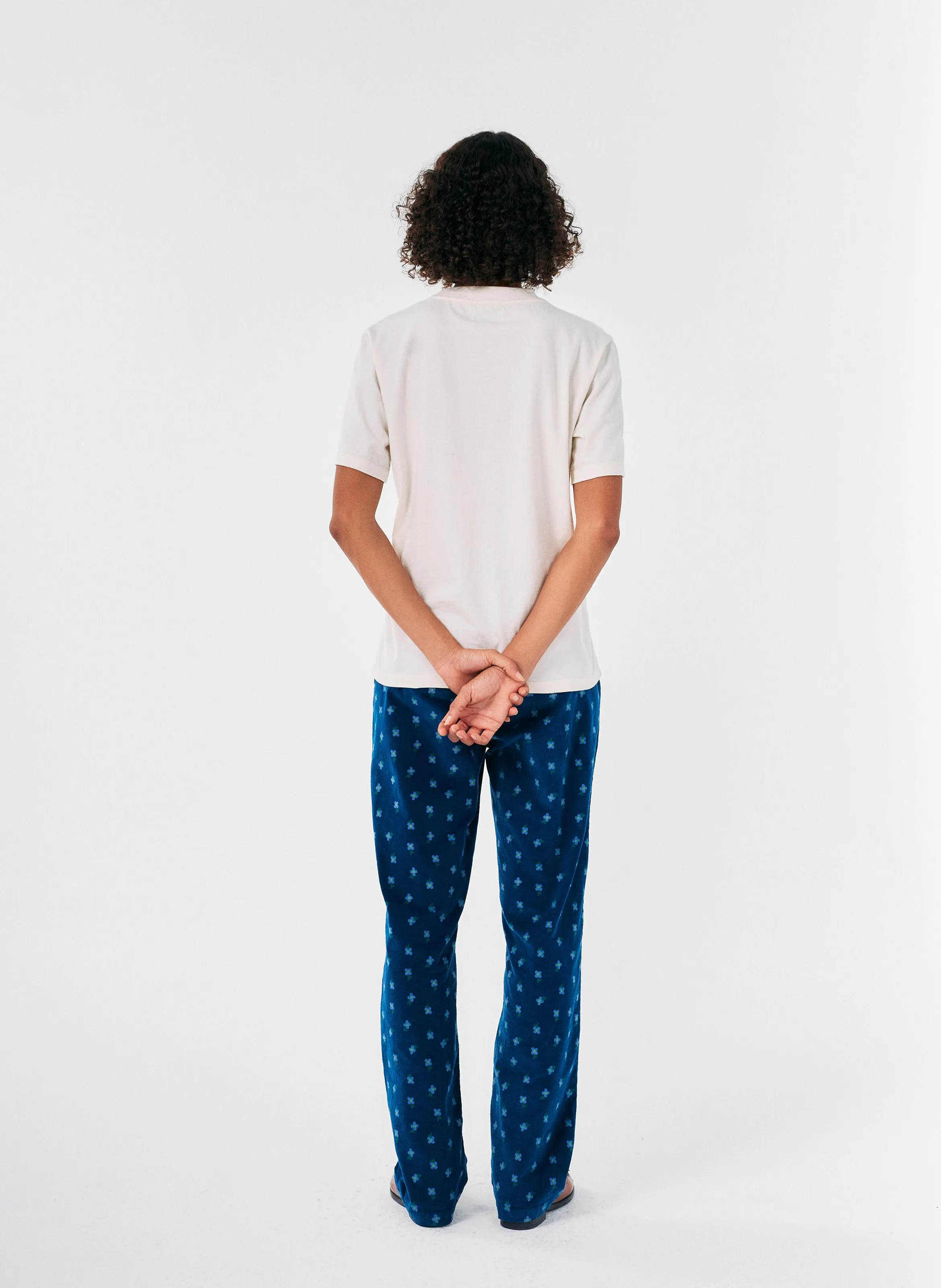 Pantalón recto estampado de mezcla de algodón en azul