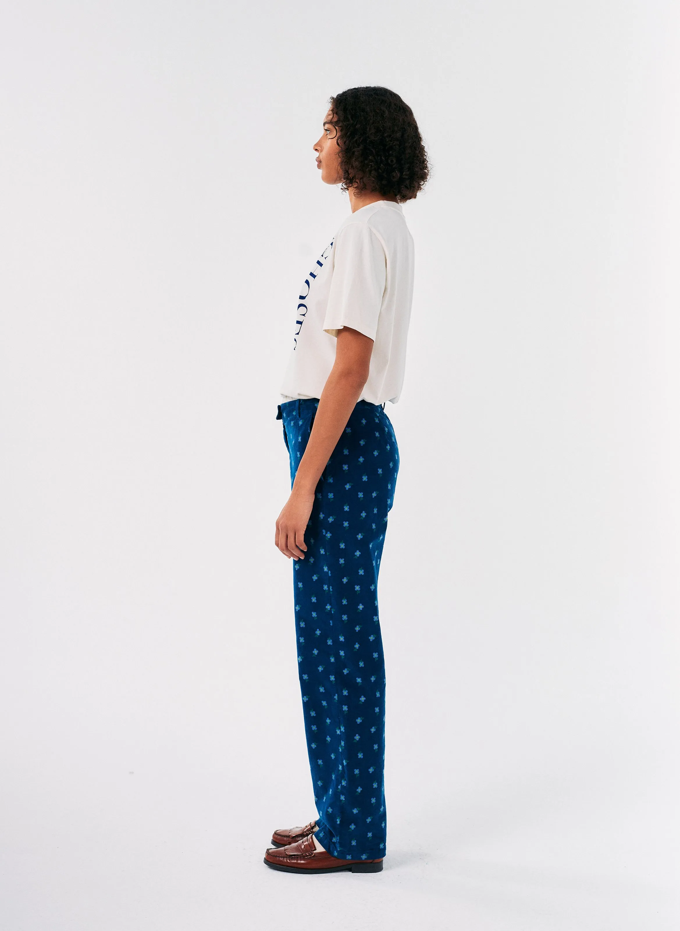 Pantalón recto estampado de mezcla de algodón en azul