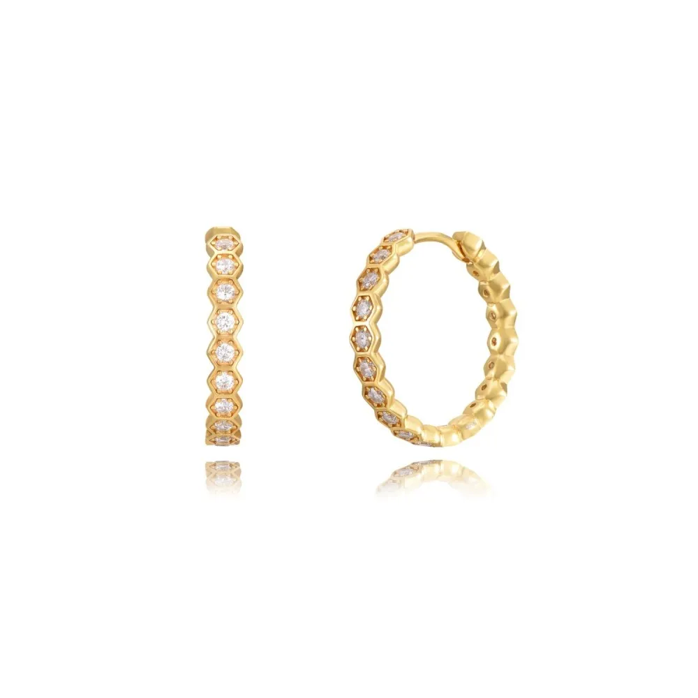 Pendiente Aro Hexagon Circonitas 24 mm Oro (PAR)