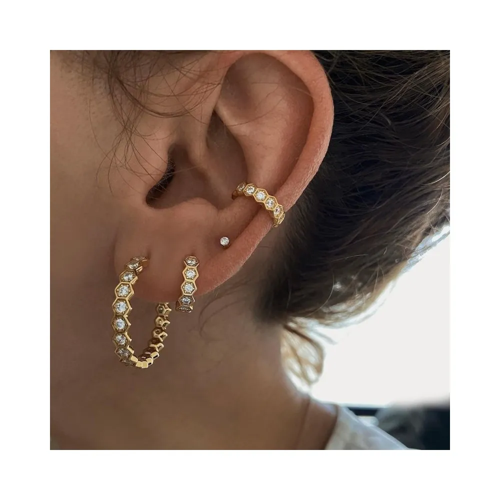 Pendiente Aro Hexagon Circonitas 24 mm Oro (PAR)