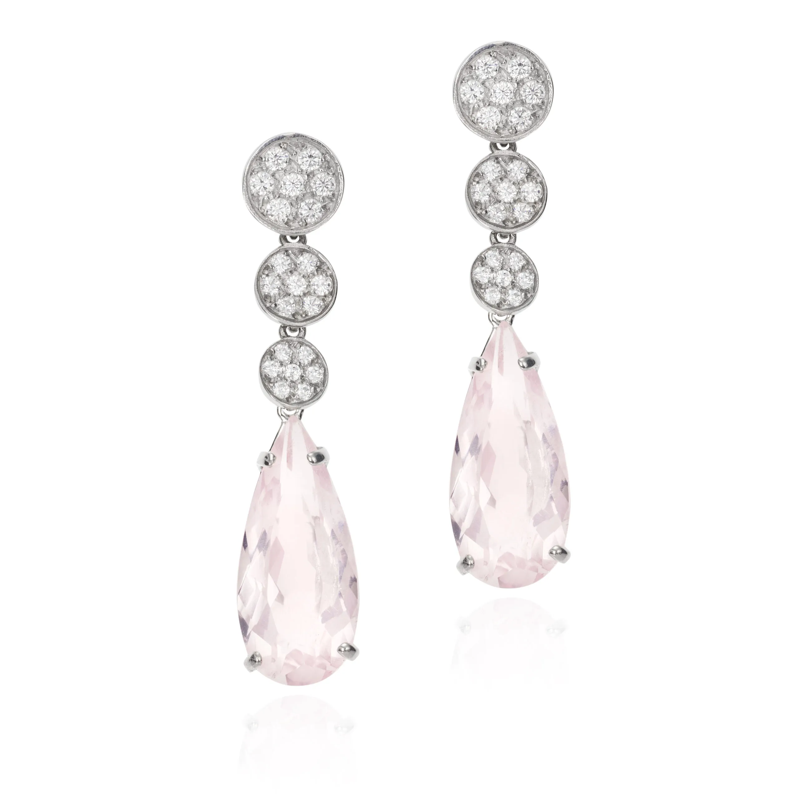 ***Pendientes Oro Blanco 18kts con Circonitas y Cuarzi Rosa