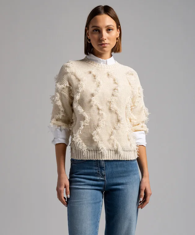 Peserico Beige sweater with linen with a textured pattern