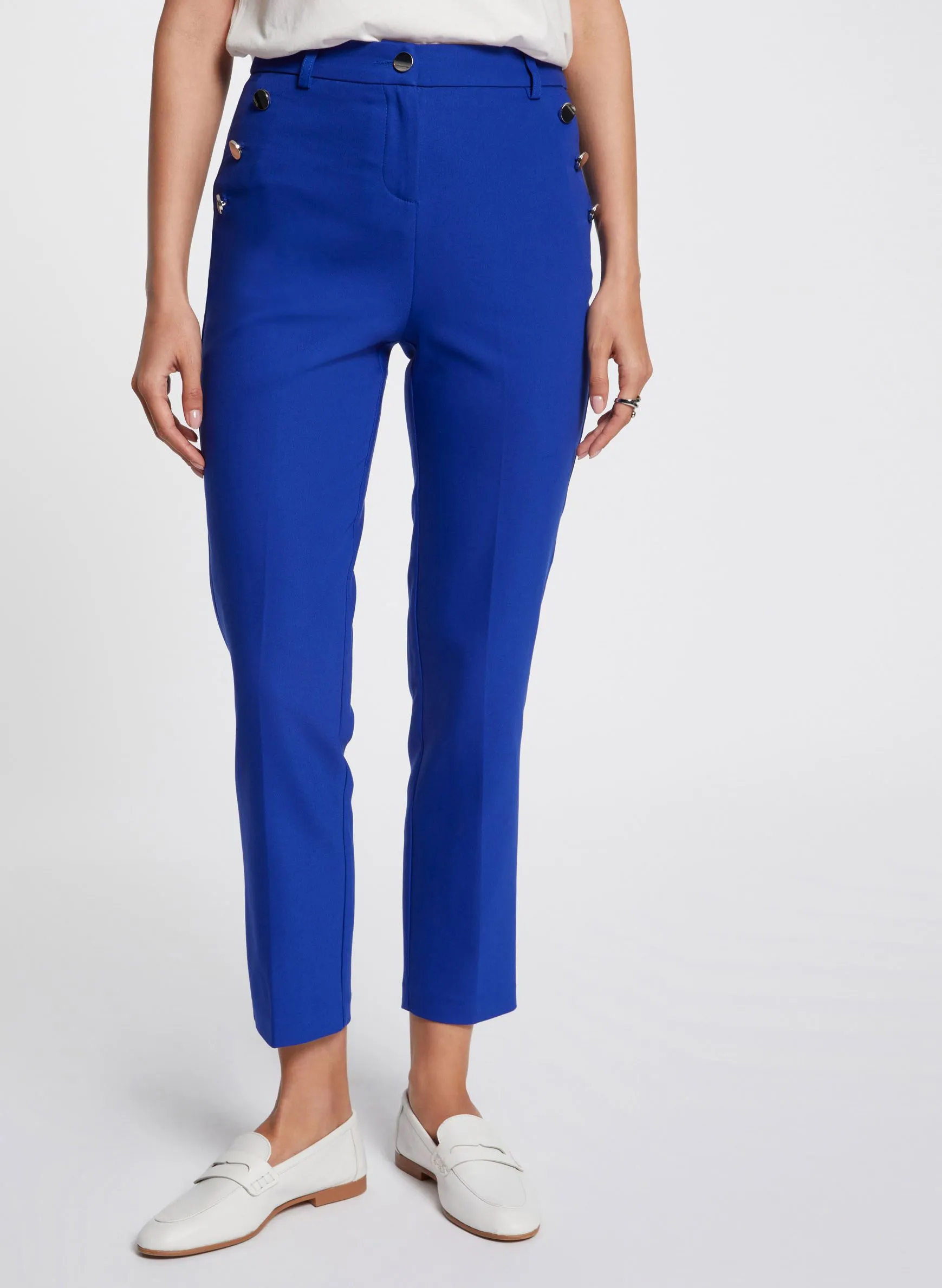 PRATY.F  PANTALóN AJUSTADO 7/8 CON BOTONES DE MEZCLA DE ALGODóN EN AZUL