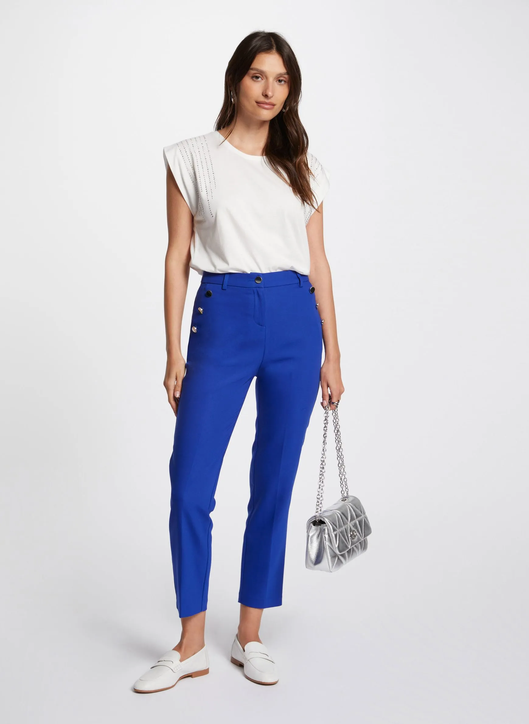 PRATY.F  PANTALóN AJUSTADO 7/8 CON BOTONES DE MEZCLA DE ALGODóN EN AZUL