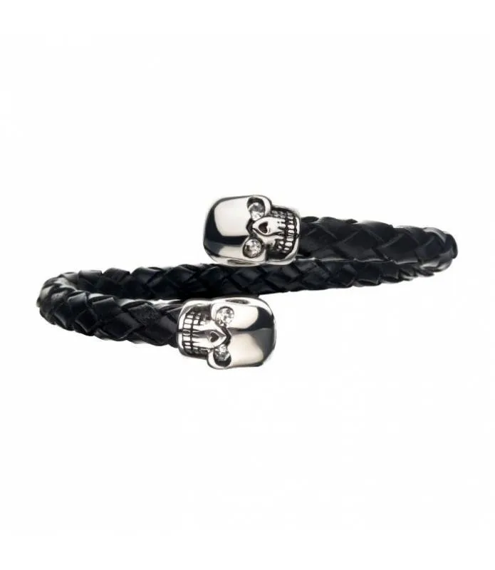Pulsera/Brazalete cuero calaveras acero inoxidable Inox BR01581