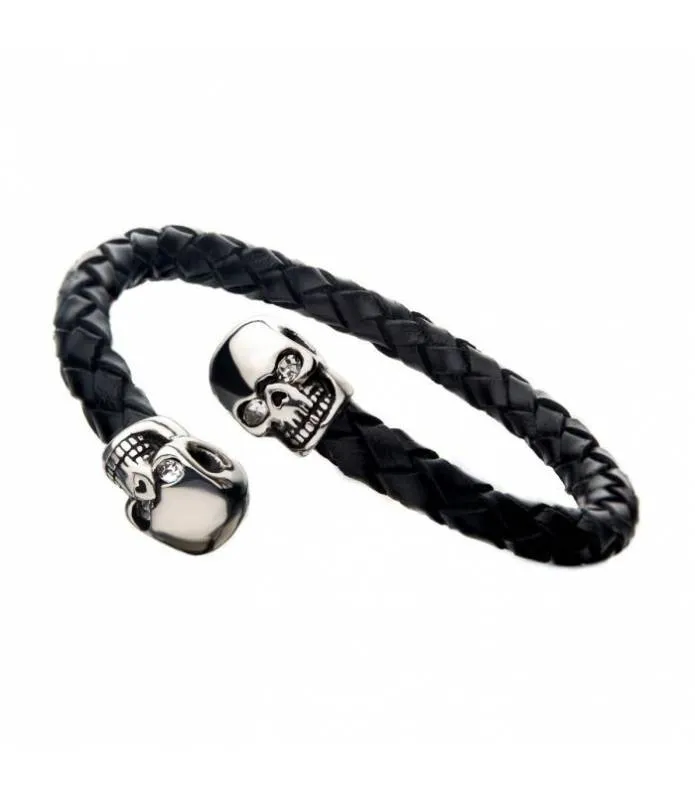 Pulsera/Brazalete cuero calaveras acero inoxidable Inox BR01581