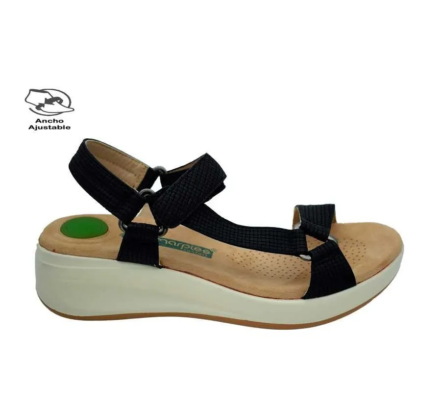 SANDALIA AMARPIES ABZ21333 TIRAS CONFORT TIRAS VELCRO ZAPATO DE MUJER PUNTERA ABIERTA NEGRA PLANTA ACOLCHADA 27068