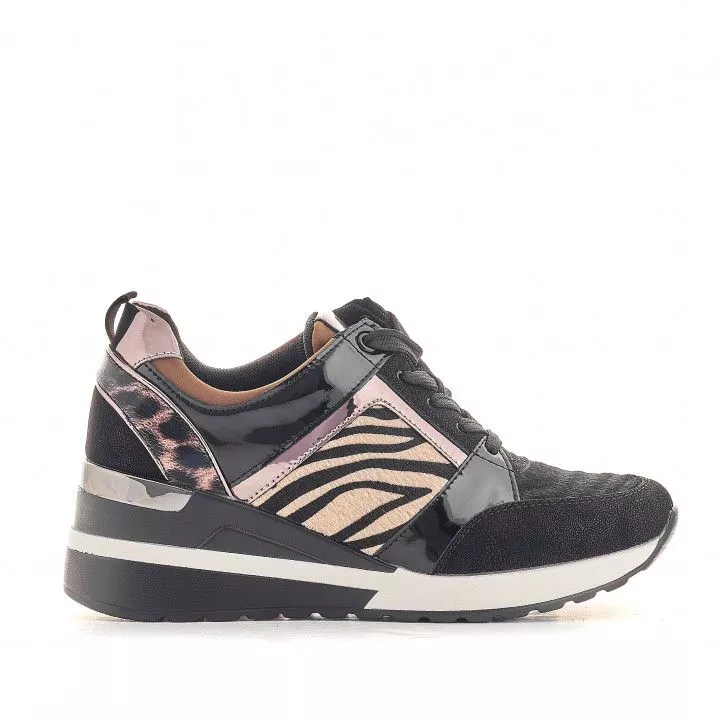 Zapatillas cuña Owel luanda con varios tejidos animal print