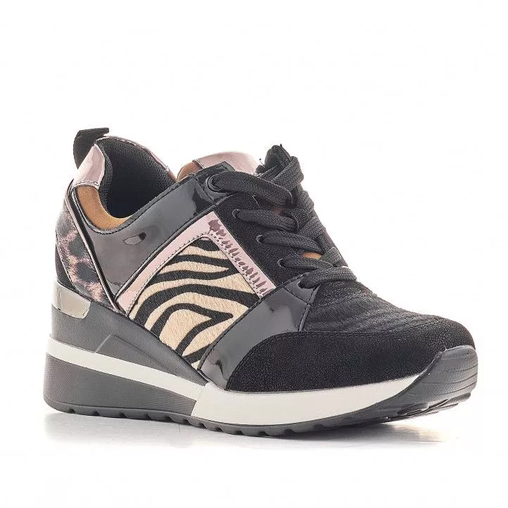Zapatillas cuña Owel luanda con varios tejidos animal print
