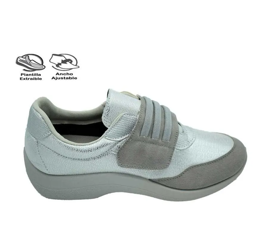 ZAPATO ANATÓMICO LA CADENA 25220 VELCRO PLATA PLANTILLA EXTRAÍBLE 25742
