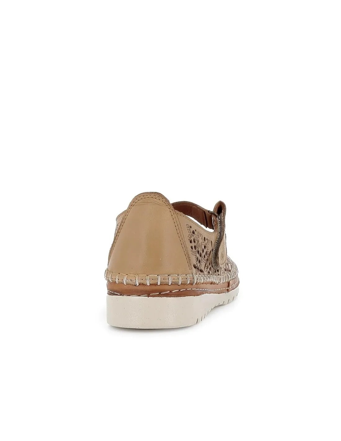 Zapato beige plano velcro con calados geométricos mujer Erase